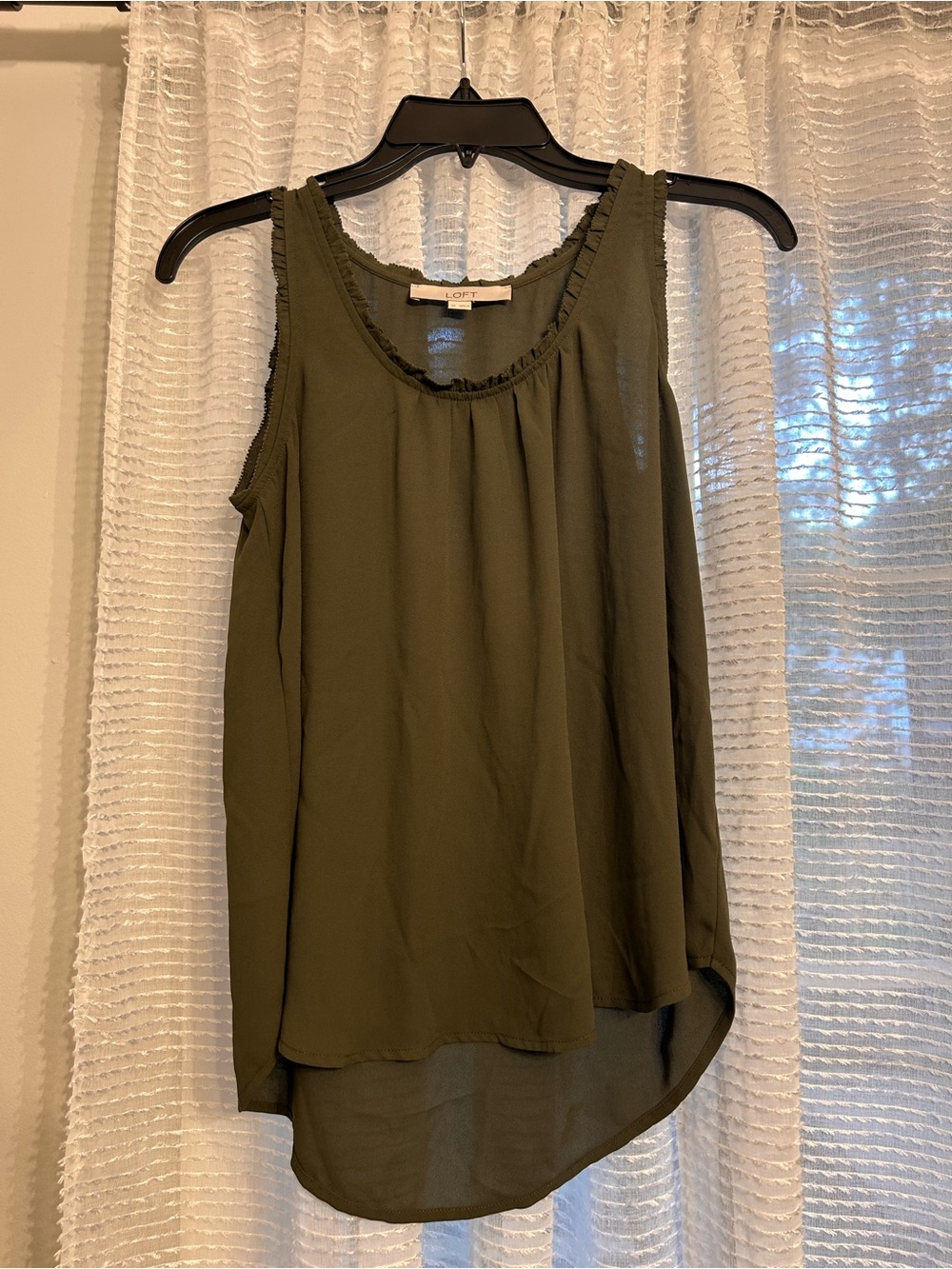 LOFT Olive Green Sleeveless Ruffle-Trim Blouse